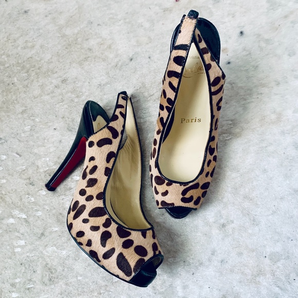 Leopard Print Pony Hair Peep-Toe Pumps - Picture 3 of 9